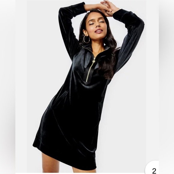 Lilly Pulitzer Skipper Velvet Popover Dress in Black Onyx XS - Picture 1 of 11